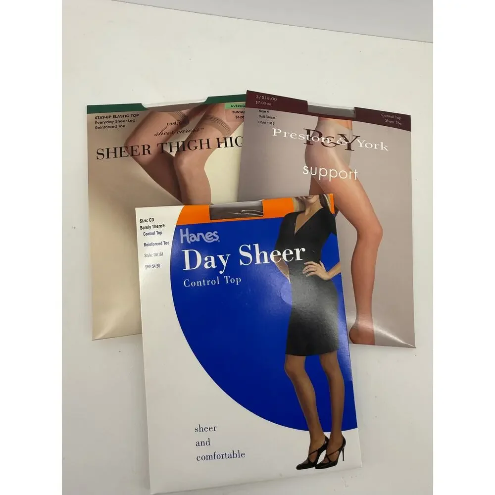 Hosiery Pantyhose Thigh Highs Taupe Suntan Barely There Assorted Lot 3 Vintage